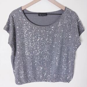 INC International Concepts Silver Gray Sequin Dressy Top XL